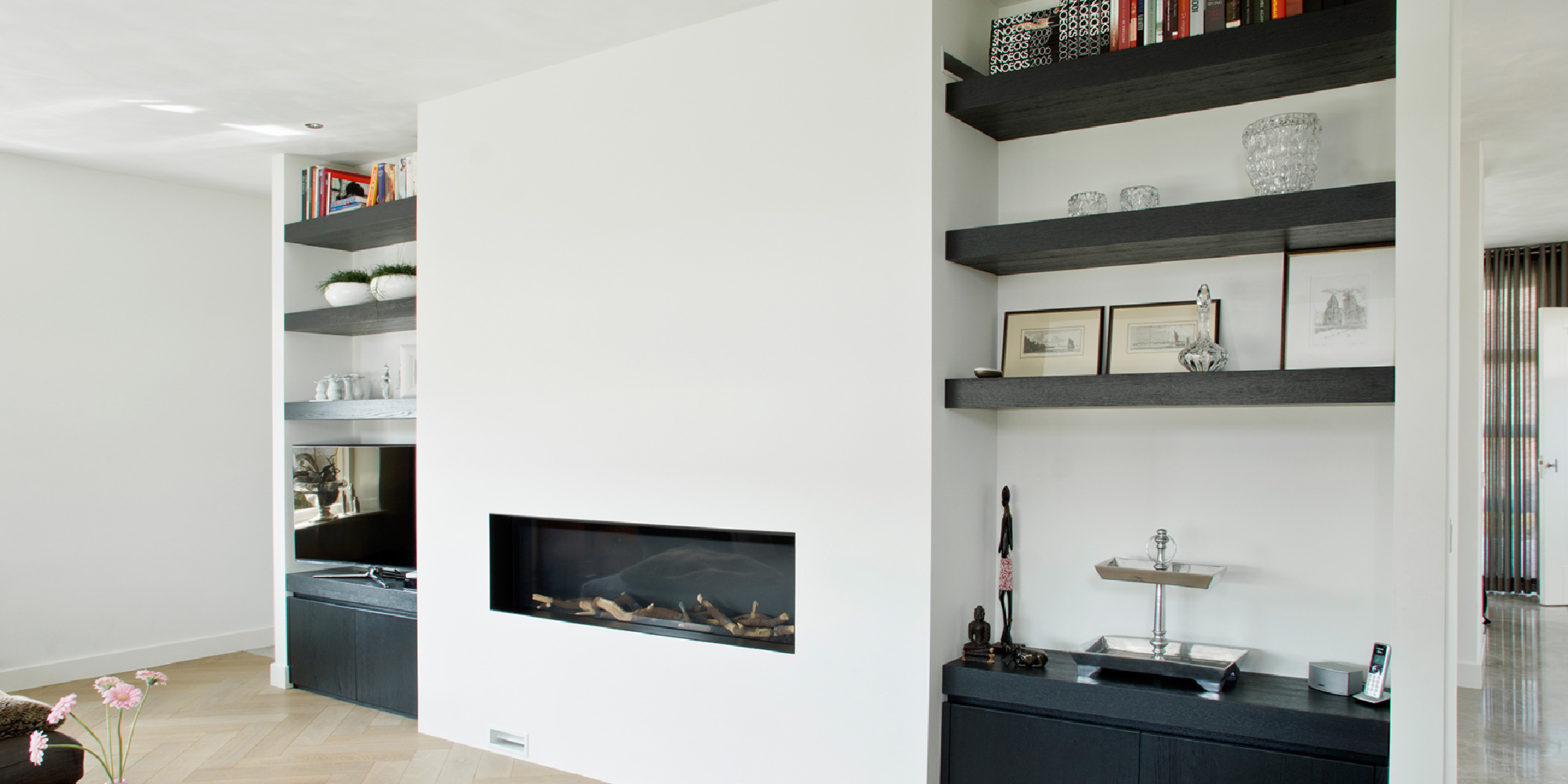 woonkamer wand planken